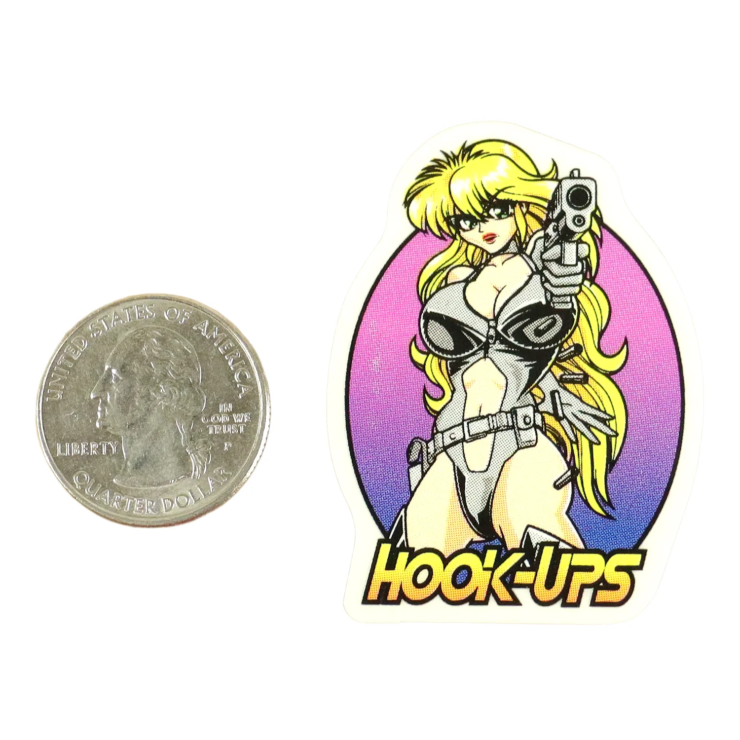 Hook Ups Skateboards Sticker - Mini Size - Pistol 1.5" x 2"