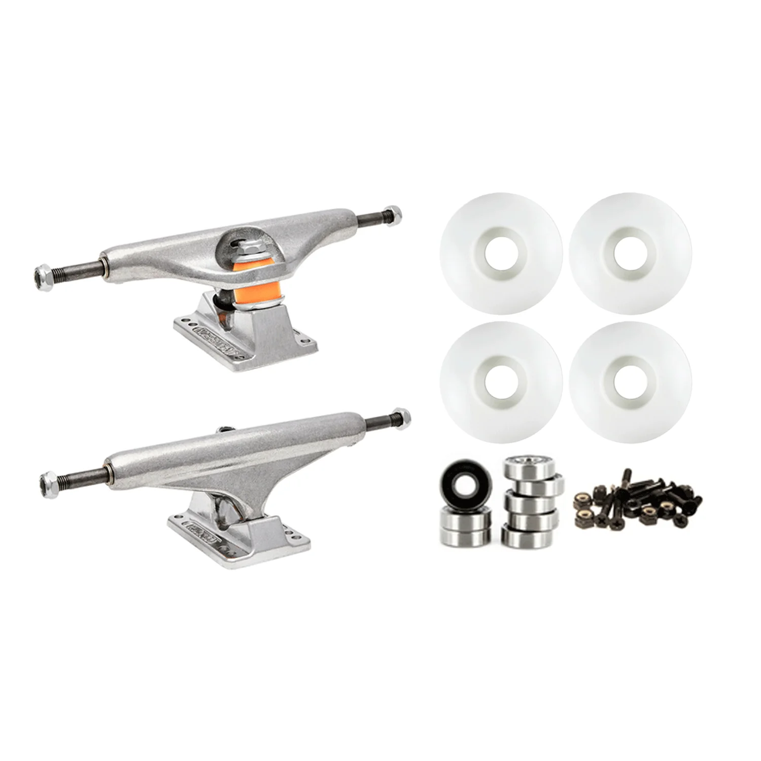 Independent 159 (8.75") Skateboard Trucks 56mm White Wheels and Bearings Combo Package