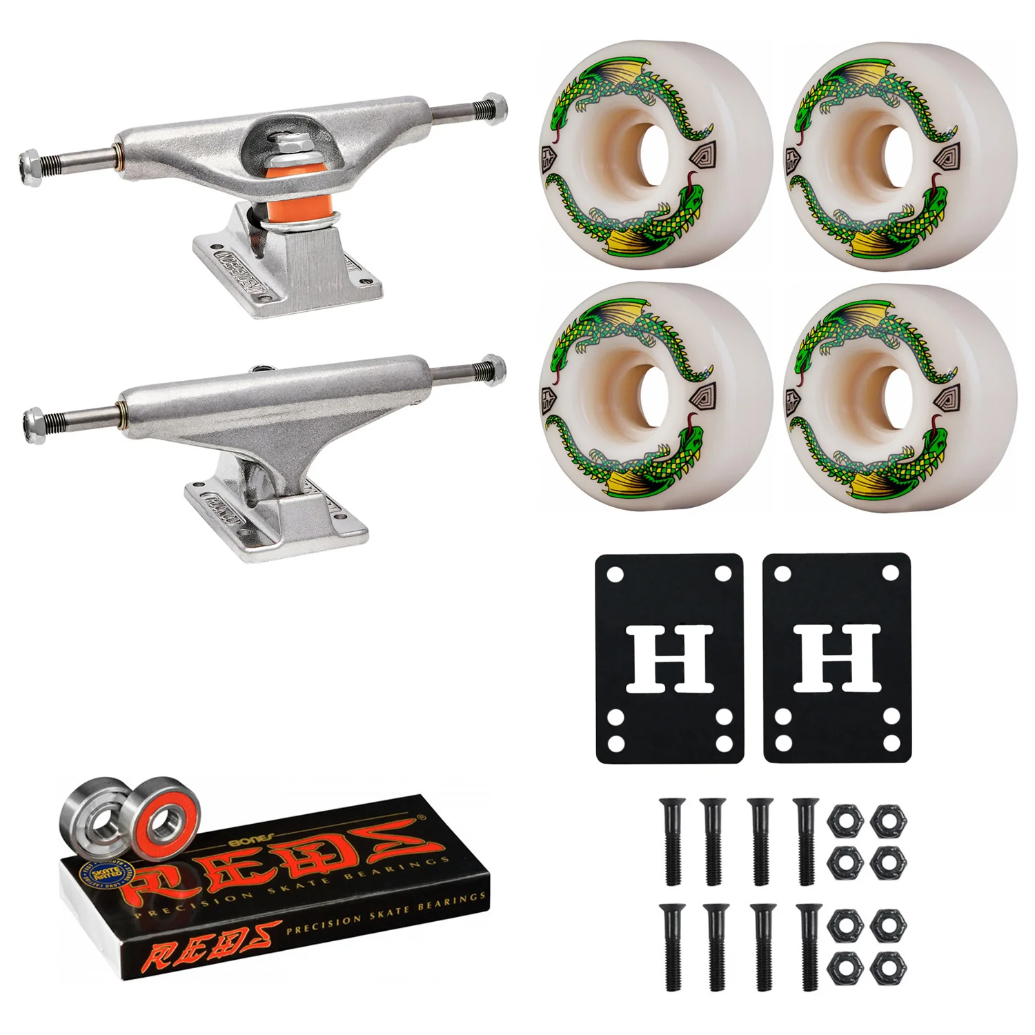Independent Skateboard Trucks 129 (7.6") Powell Dragon Formula 54mmx32mm, Reds