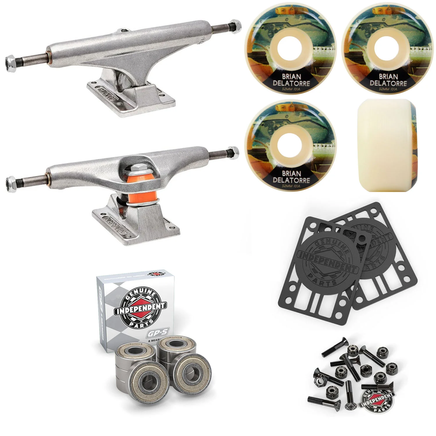 Independent Skateboard Trucks 139 + Satori 52mm 101A Wheels Indy Bearings Hardware Risers