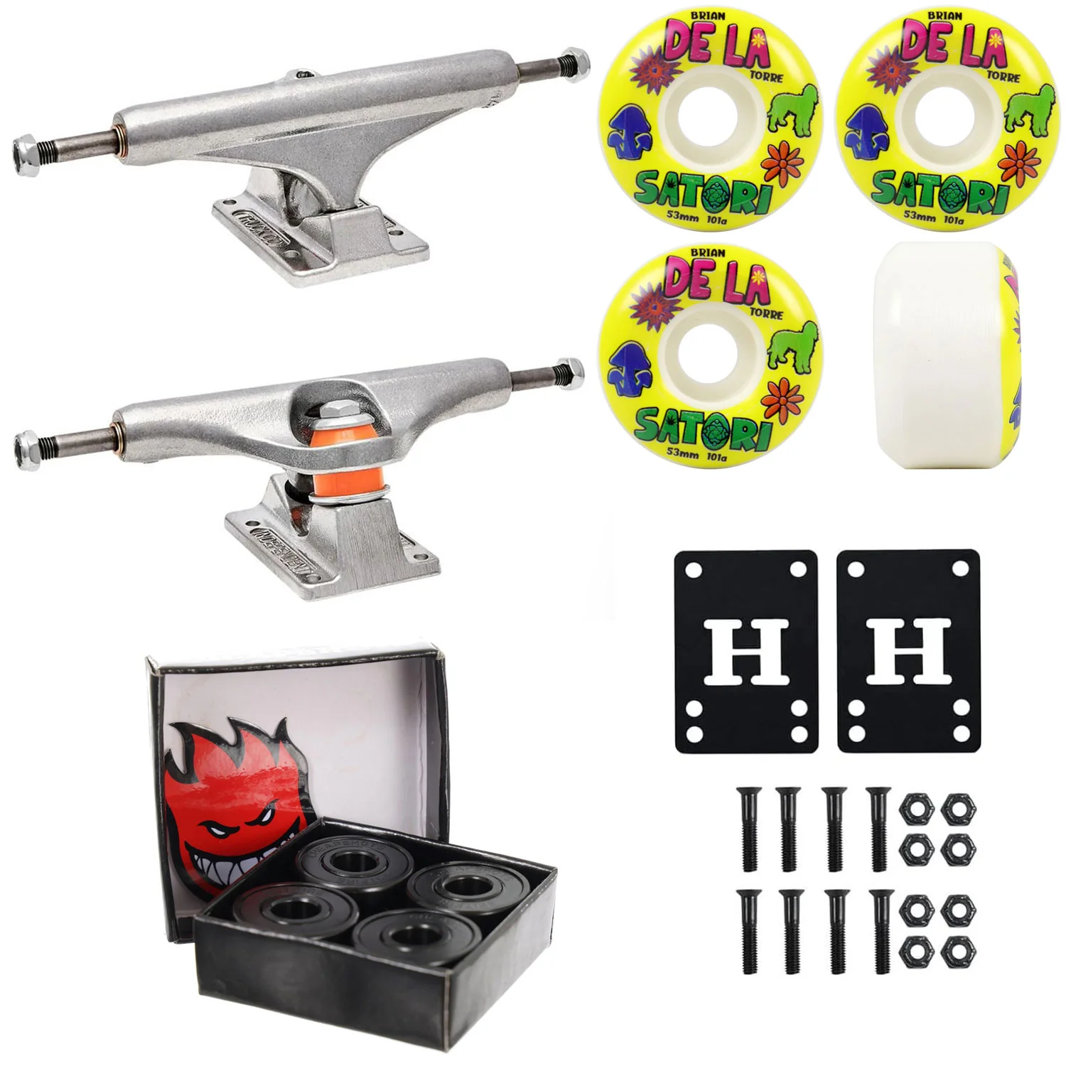 Independent Skateboard Trucks 139 + Satori 53mm 101A Wheels Spitfire Bearings + Hardware