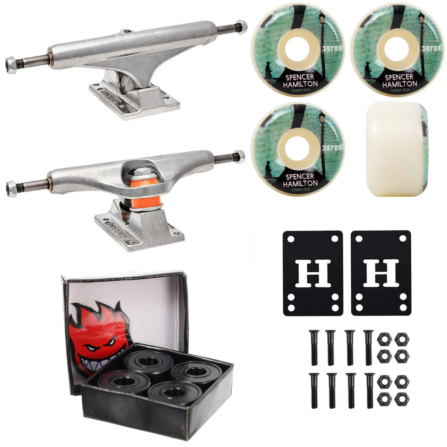 Independent Skateboard Trucks 139 + Satori 53mm 101A Wheels Spitfire Bearings + Hardware
