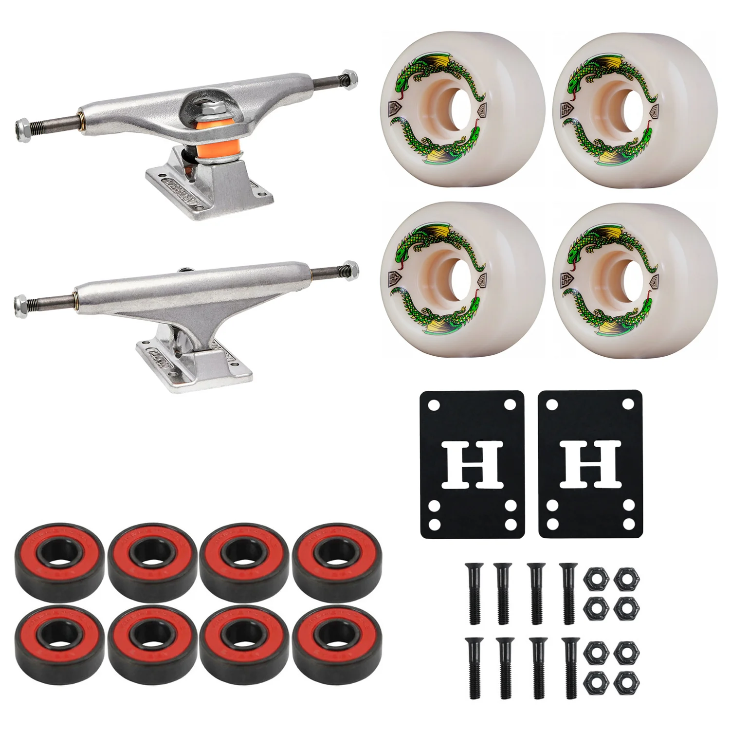 Independent Skateboard Trucks 144 (8.25")Powell Dragon Formula 56mmx36mm Package