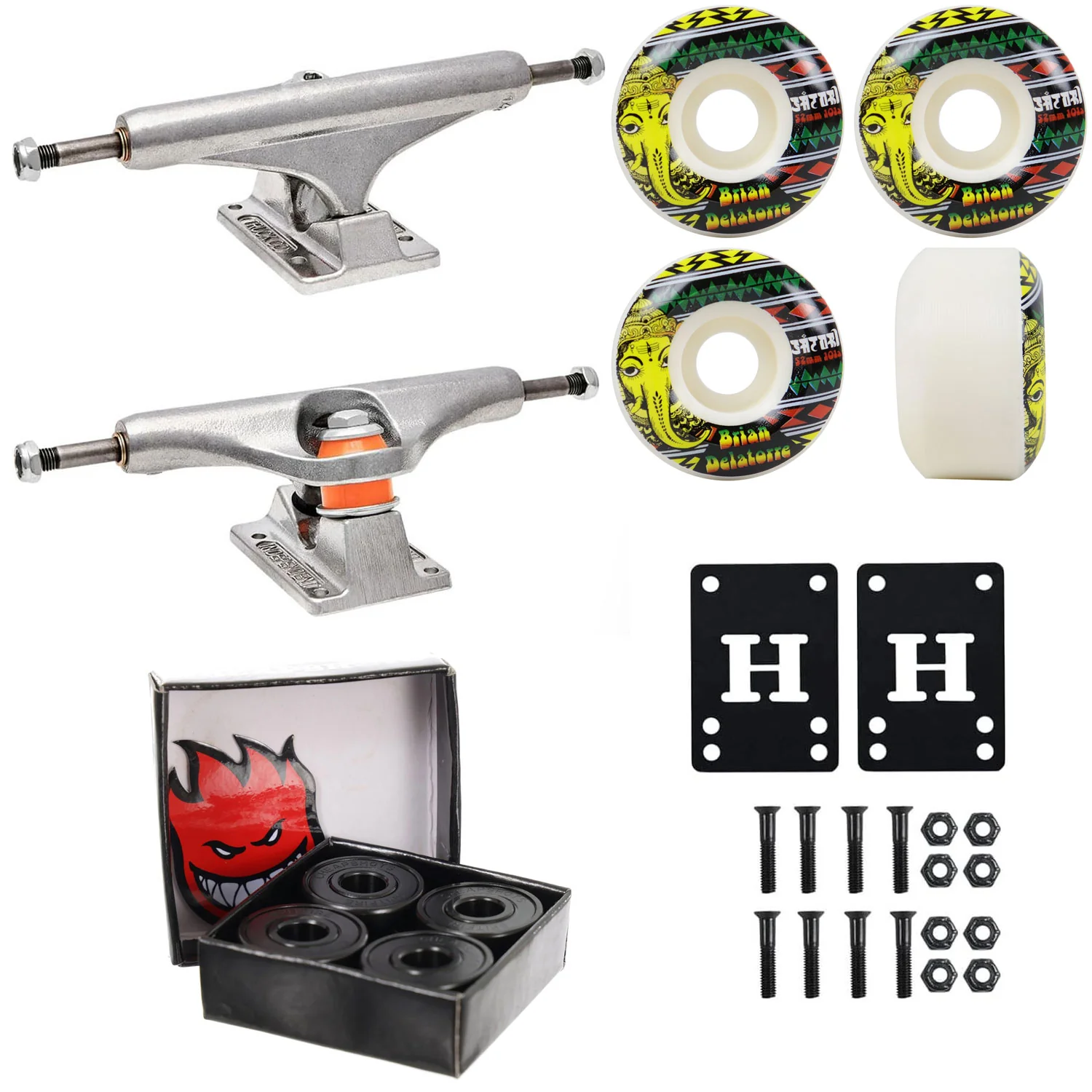 Independent Skateboard Trucks 144 + Satori 52mm 101A Wheels Spitfire Bearings + Hardware