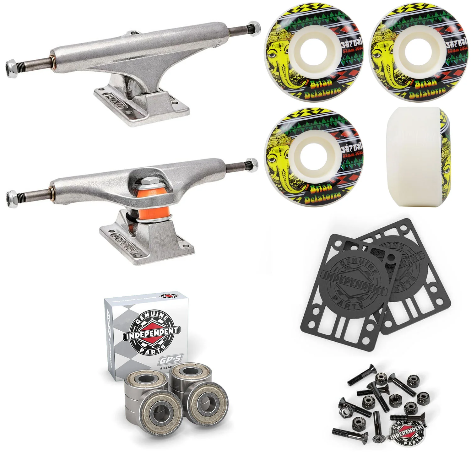 Independent Skateboard Trucks 159 + Satori 52mm 101A Wheels Indy Bearings Hardware Risers