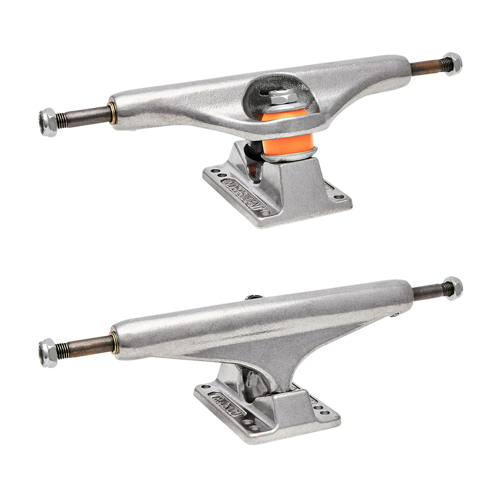 Independent Skateboard Trucks Stage 11 169 (9.125") Polished Silver - Globe Bruiser 58mm 88a Wheels White/Red - Abec 7 Bearings - Image 2