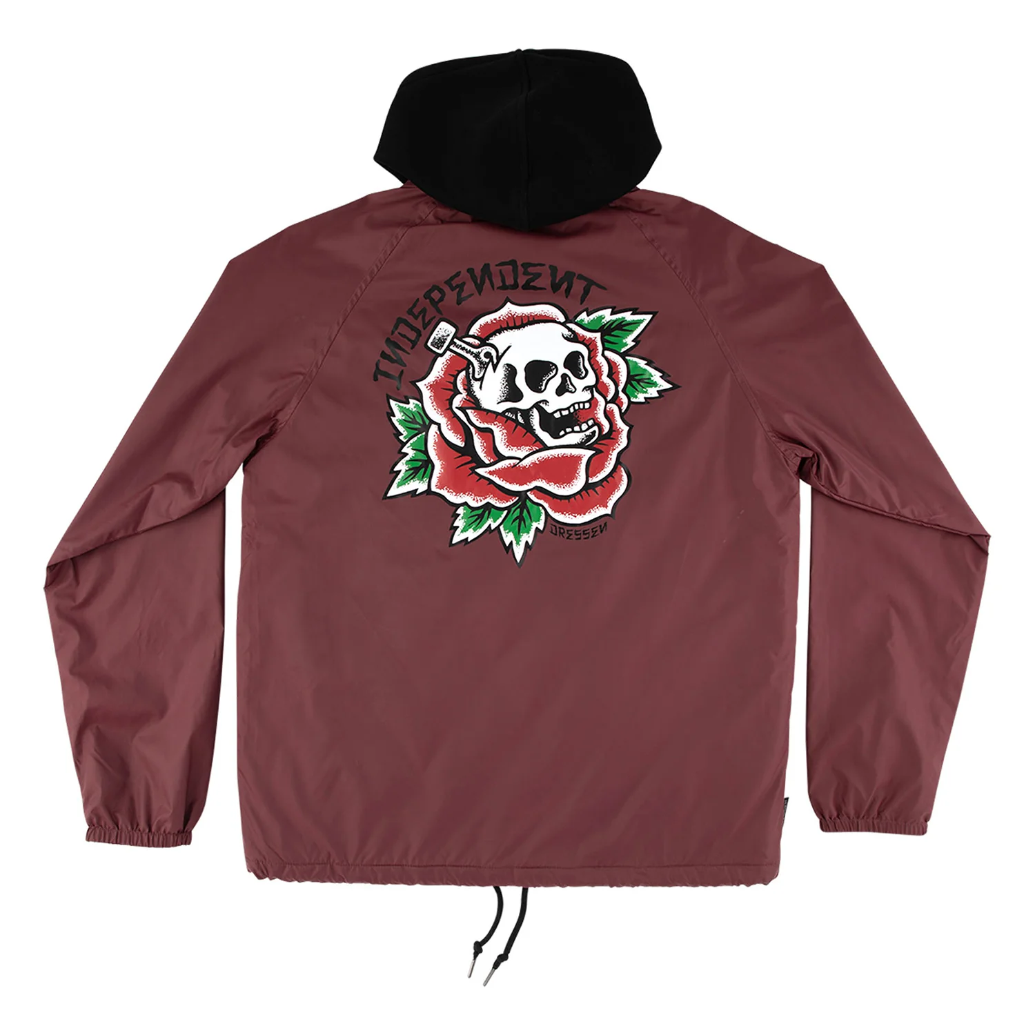 Independent Trucks Coat Dressen Skull Rose Hooded Windbreaker Burgundy - Image 2
