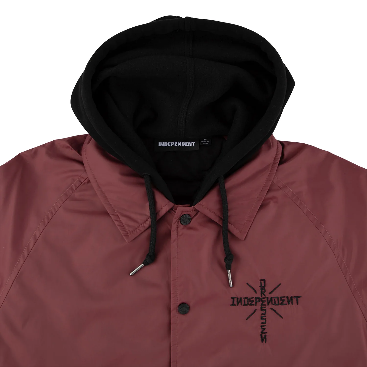 Independent Trucks Coat Dressen Skull Rose Hooded Windbreaker Burgundy - Image 4