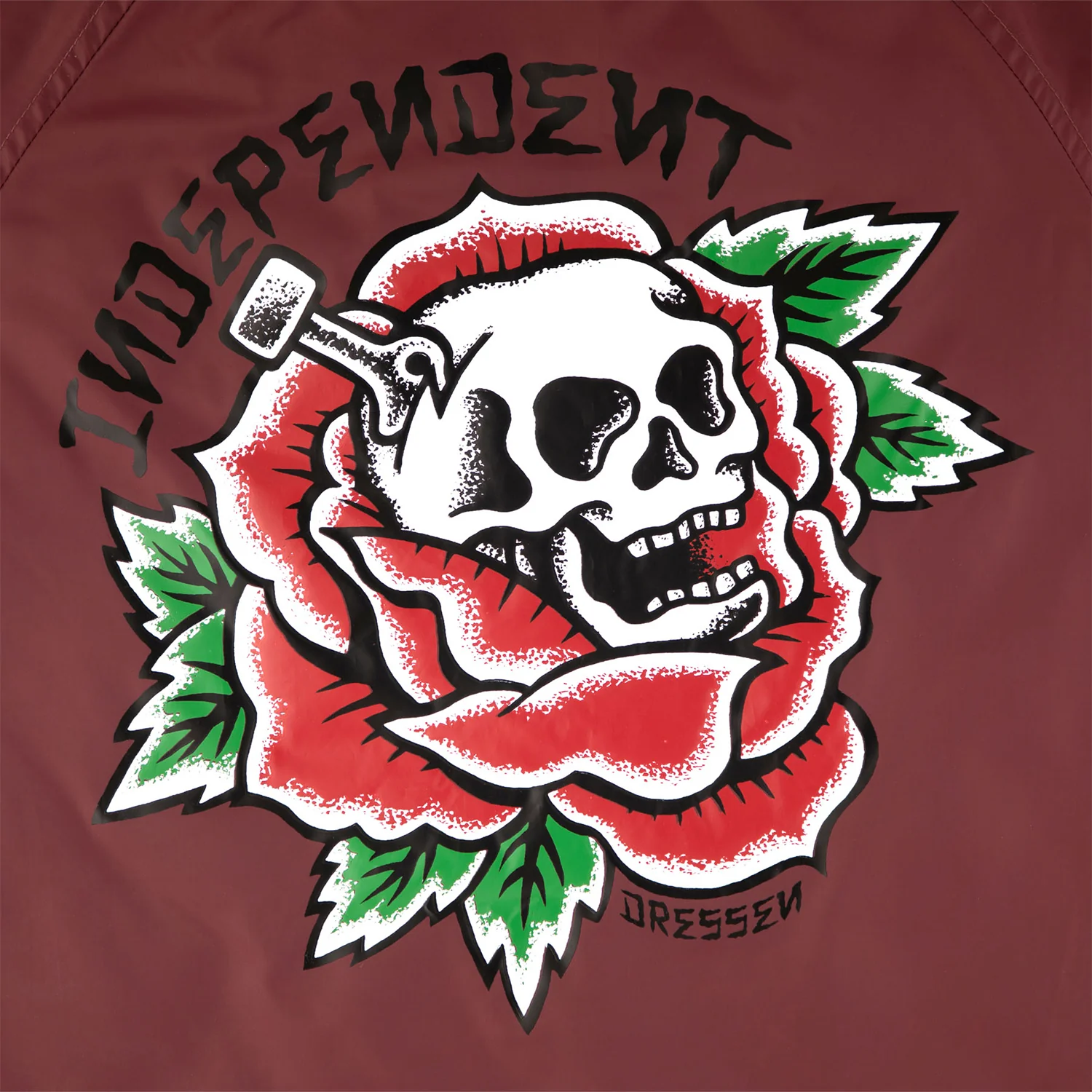 Independent Trucks Coat Dressen Skull Rose Hooded Windbreaker Burgundy - Image 5