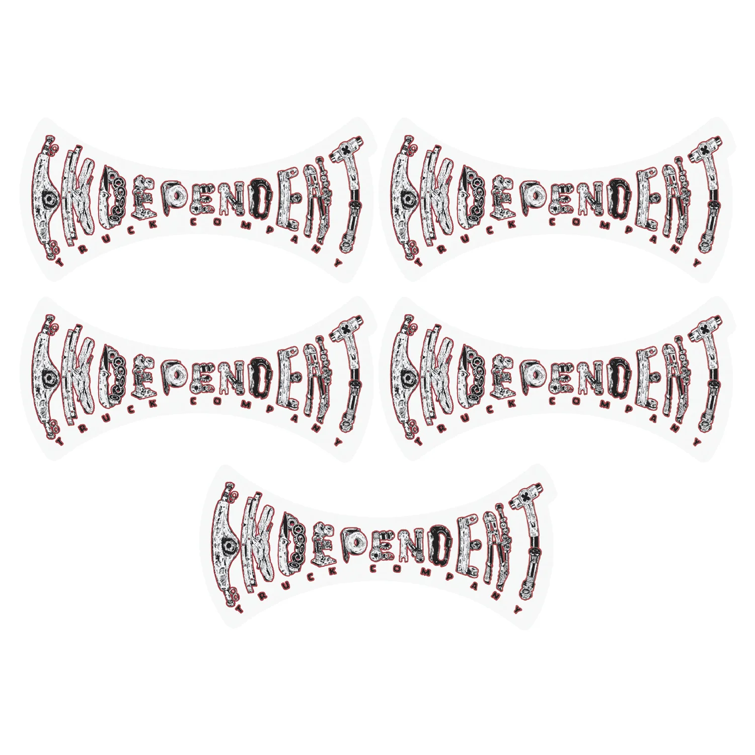 Independent Trucks Mylar Skateboard Stickers Genuine Parts Black/Red/White 6" x 2.8" 5-Pack