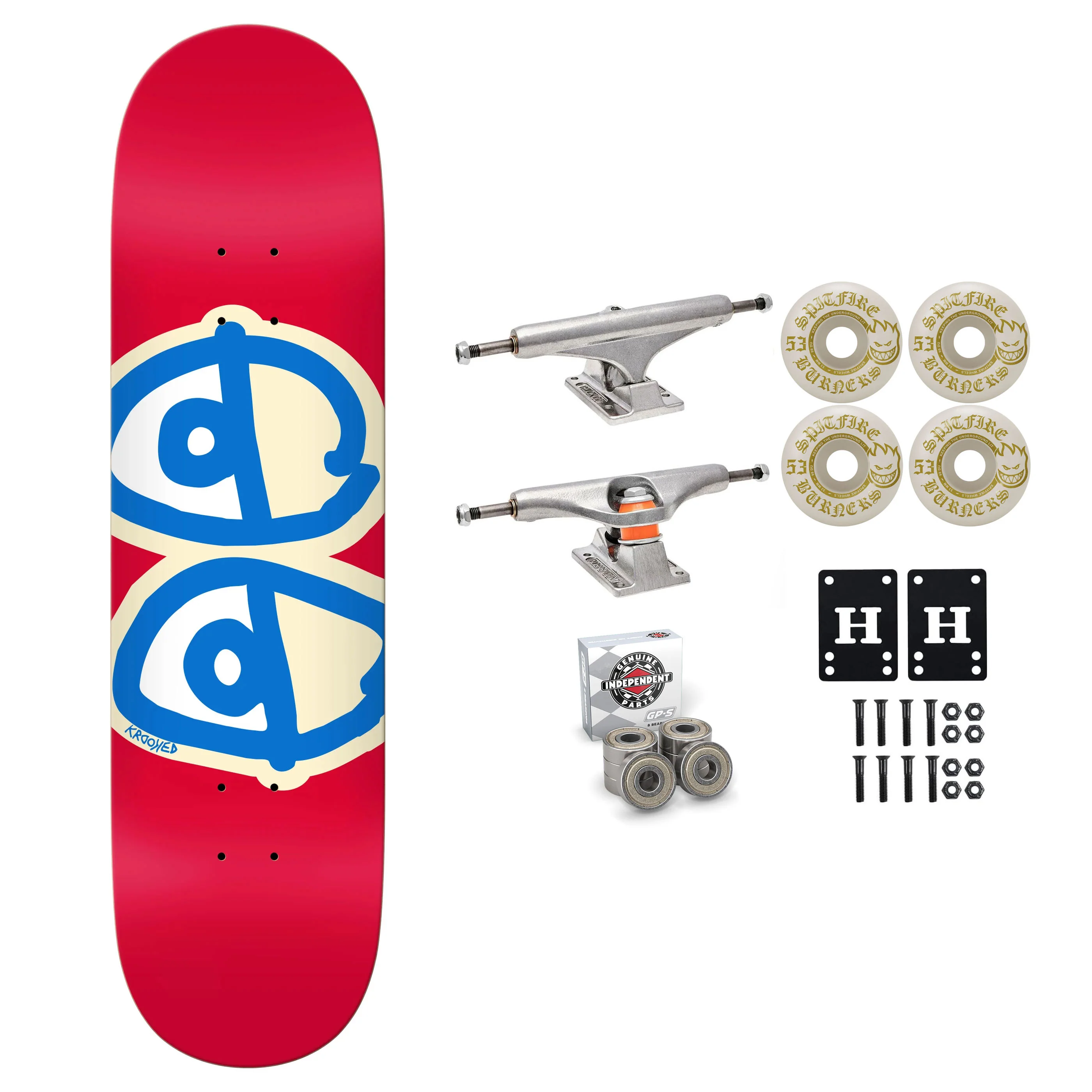 Krooked Skateboard Red 8.25" Independent Spitfire Premium Kit