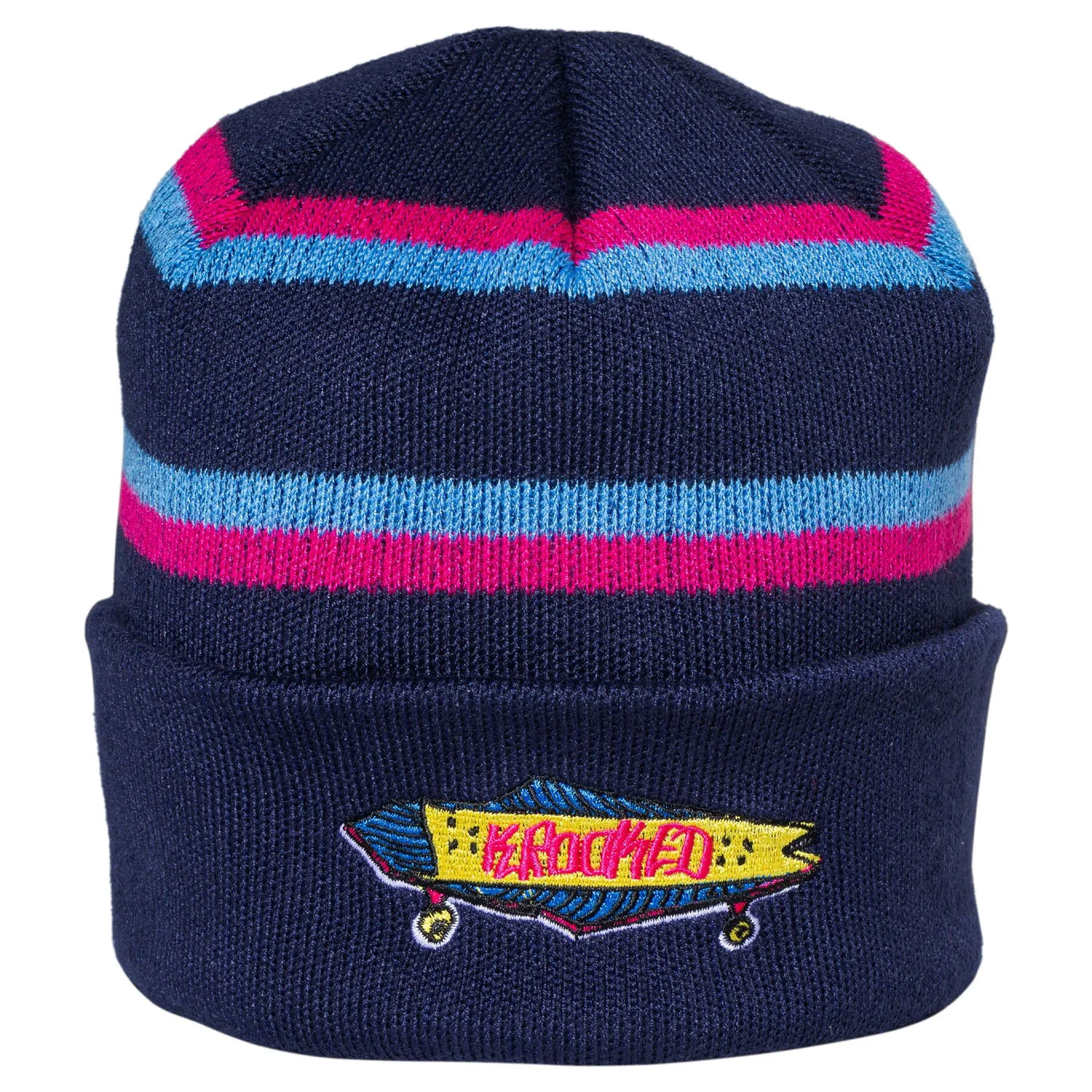 Krooked Skateboards Beanie Bored Cuff Navy/Blue/Magenta