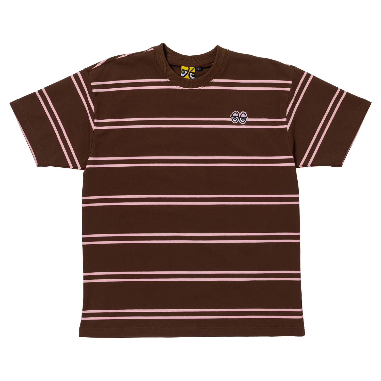 Krooked Skateboards Shirt Eyes Embroidered Stripe Brown/Pink