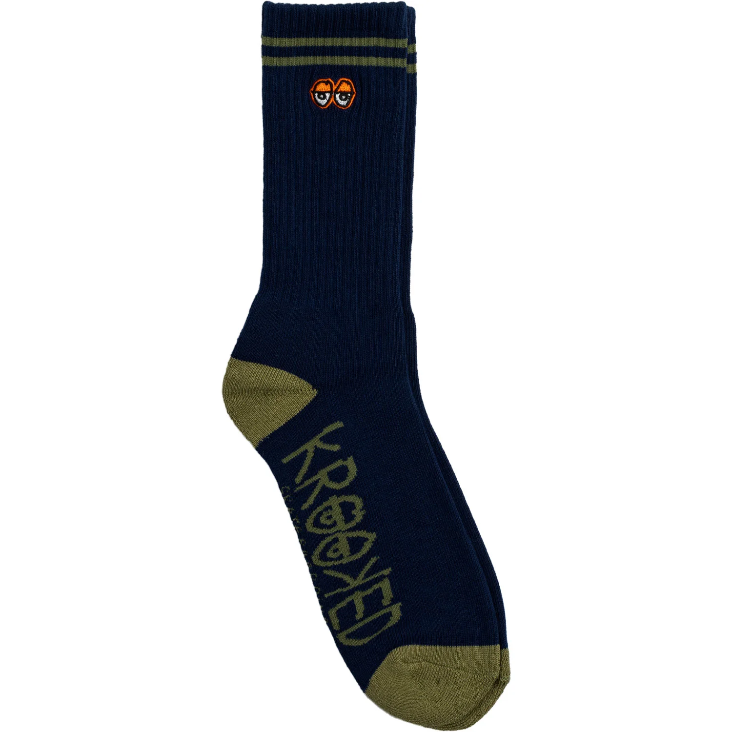 Krooked Skateboards Socks Eyes Embroidered Navy/Olive/Orange