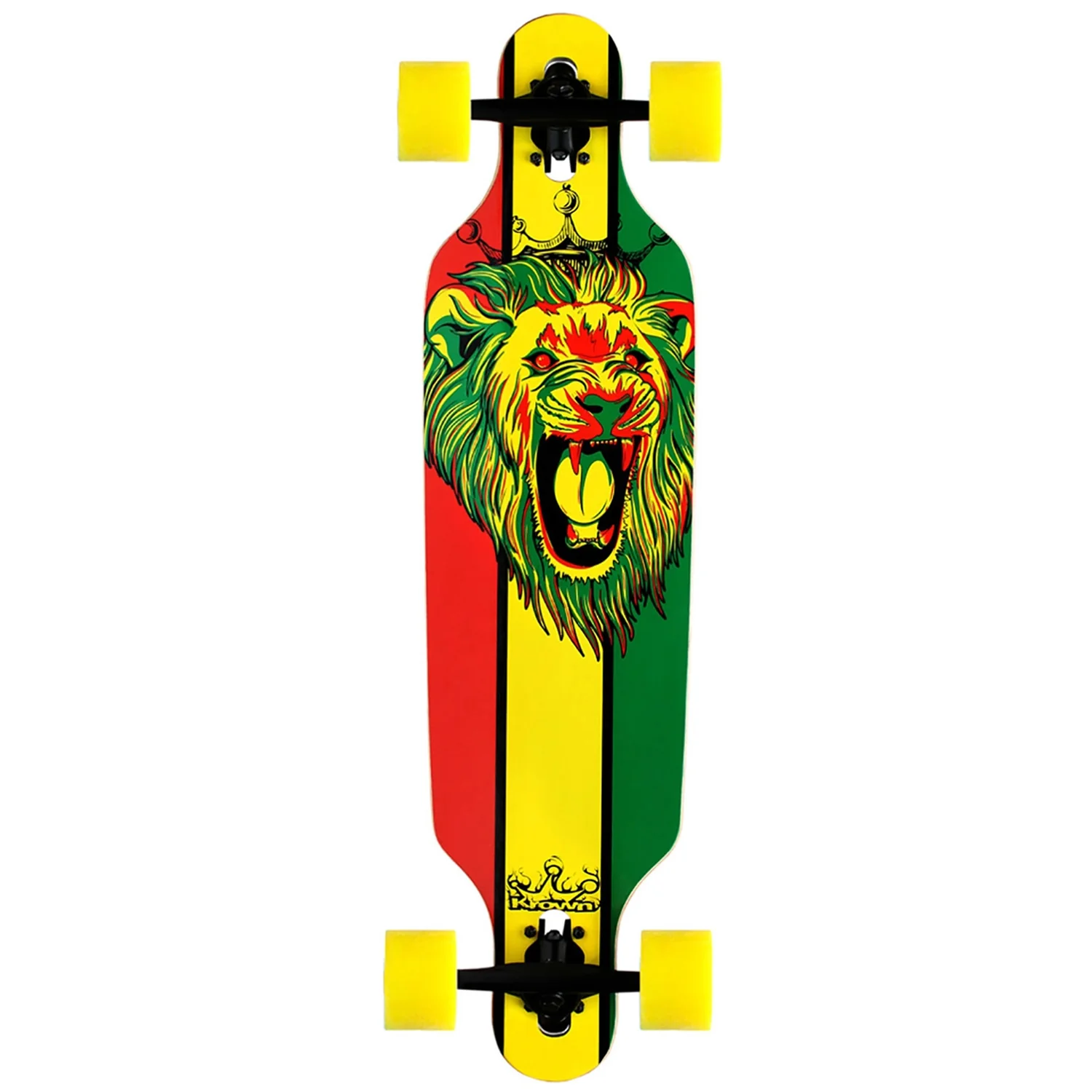Krown Longboard Complete Elite Drop Through Rasta Lion - Yellow Wheels - Image 2