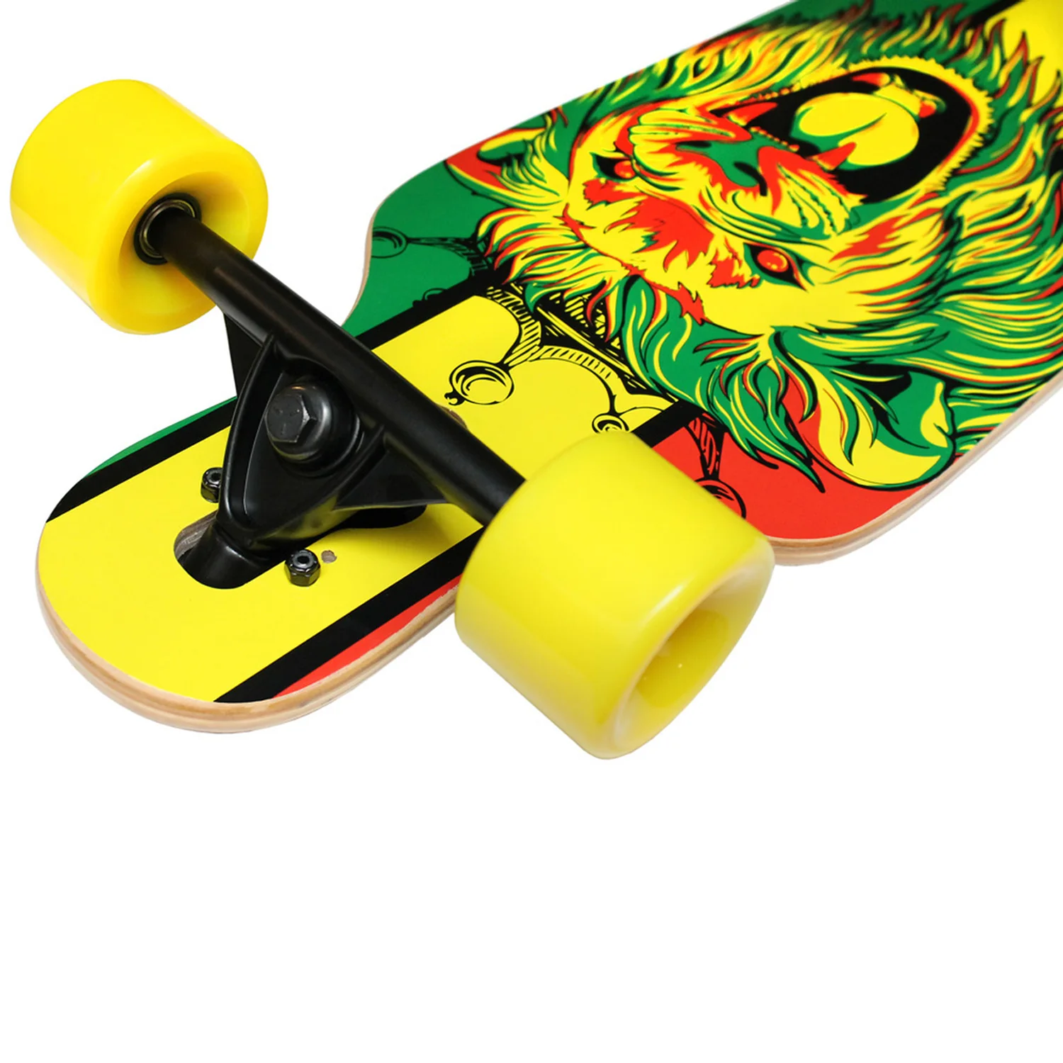 Krown Longboard Complete Elite Drop Through Rasta Lion - Yellow Wheels - Image 3