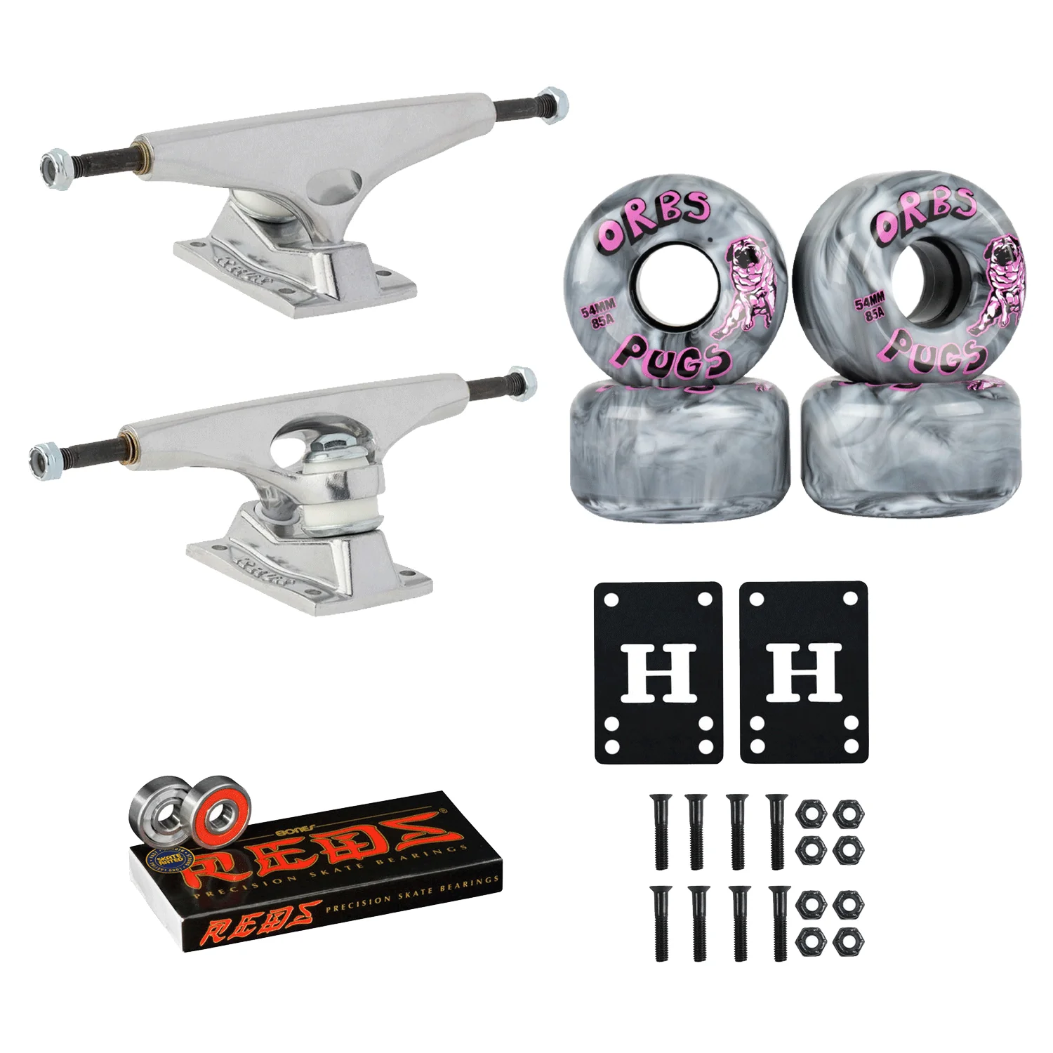 Krux Skateboard Trucks DLK Raw 8.25" Welcome 54mm 85A Orbs, Bones Reds Bearings