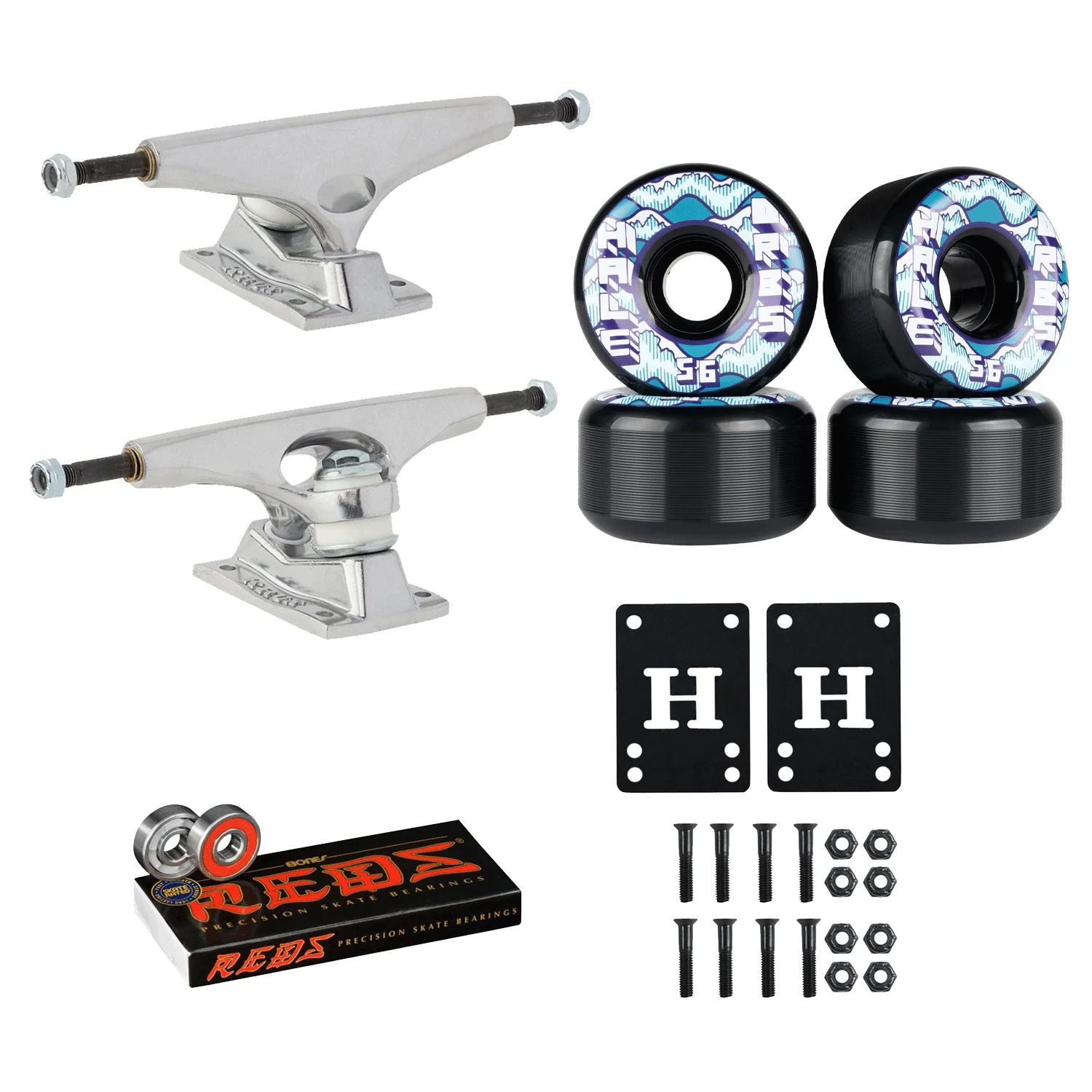 Krux Skateboard Trucks DLK Raw 8.25" Welcome Specter Blue 56mm, Bones Reds