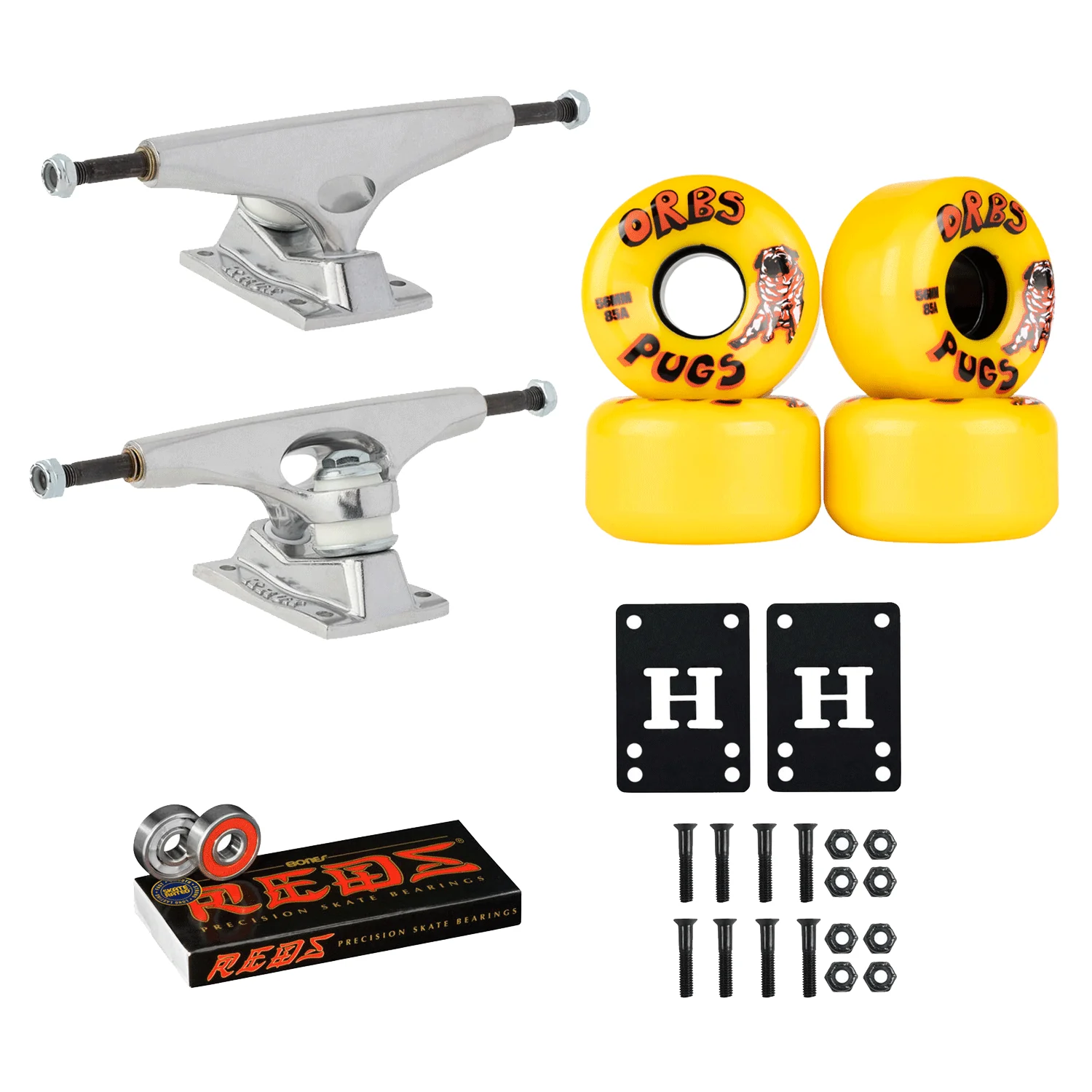 Krux Skateboard Trucks DLK Raw 8.5" Welcome 56mm 85A Wheels, Bones Reds Bearings