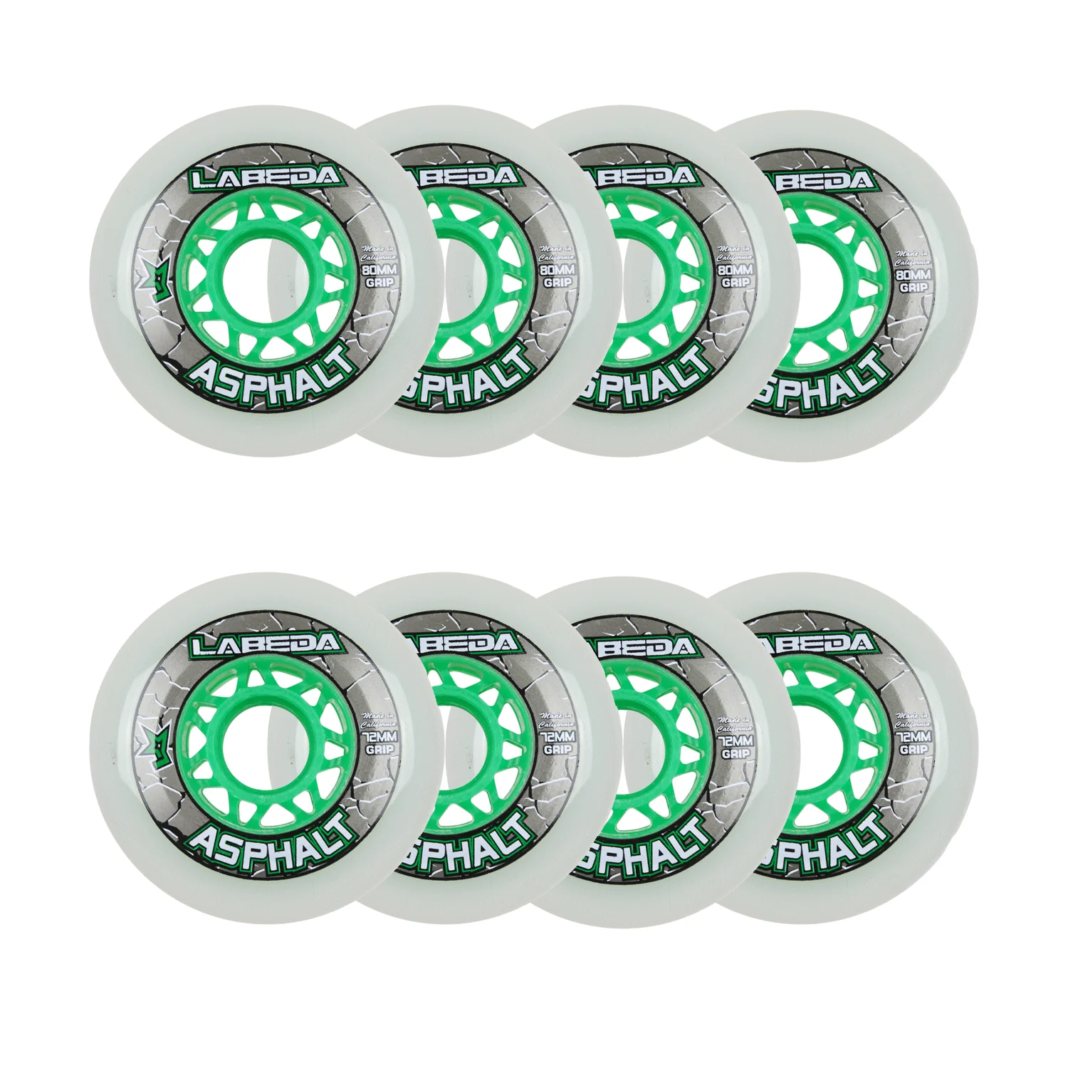 Labeda Roller Hockey Wheels - Asphalt Gripper 72/80 HiLo 83A White (8-Pack)