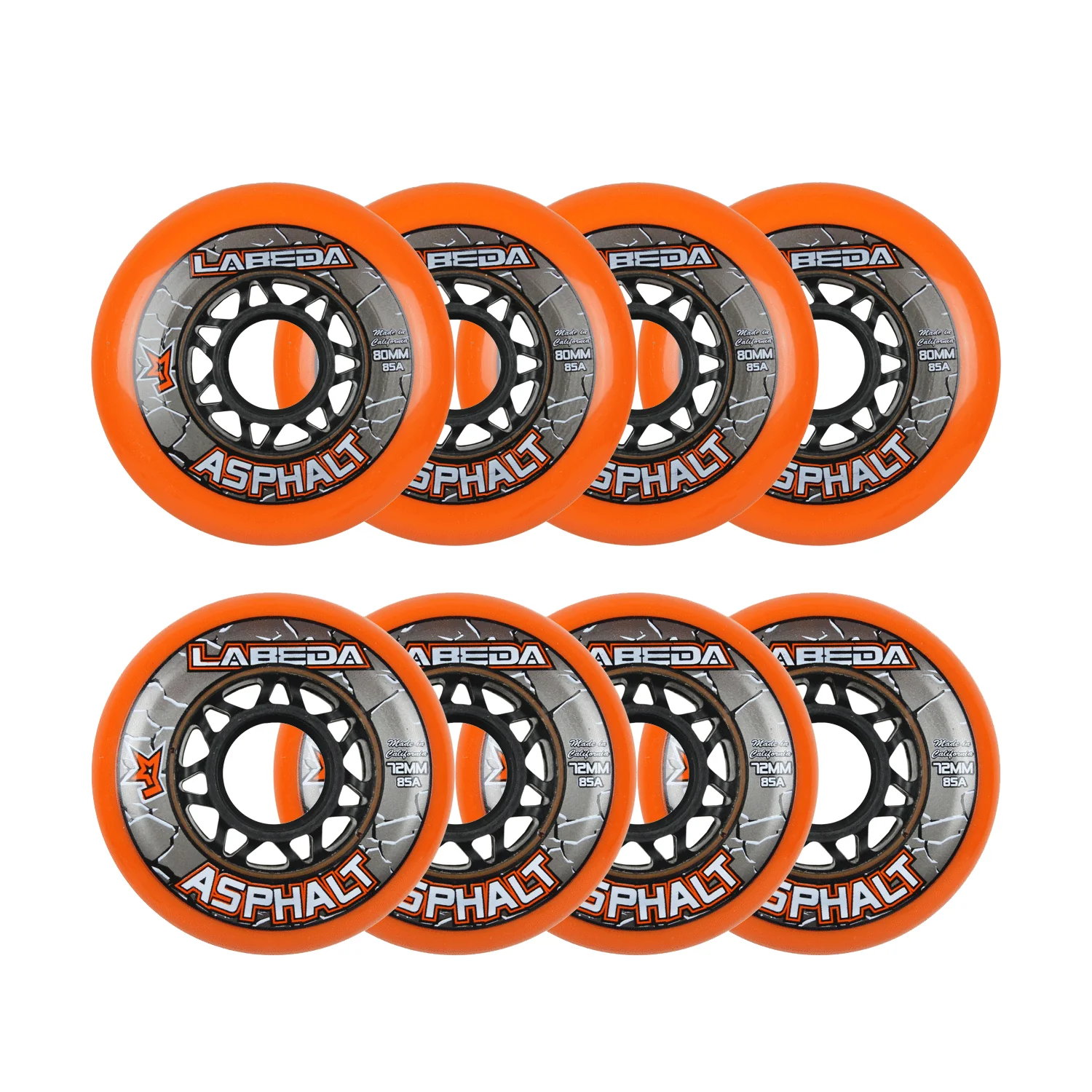 Labeda Roller Hockey Wheels - Asphalt Gripper 72/80 HiLo 85A Orange (8-Pack)