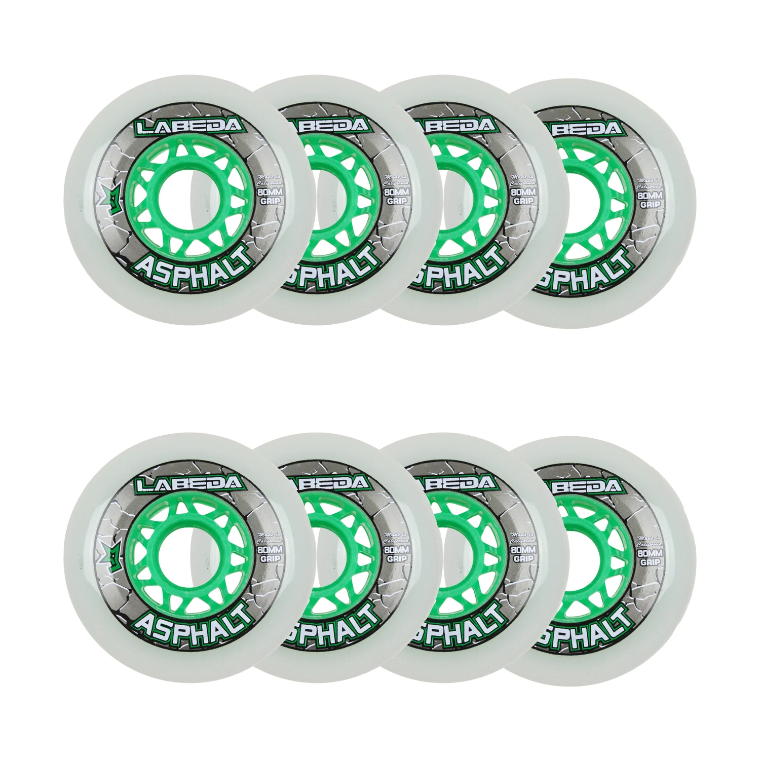 Labeda Roller Hockey Wheels - Asphalt Gripper 80mm 83A White (8-Pack)