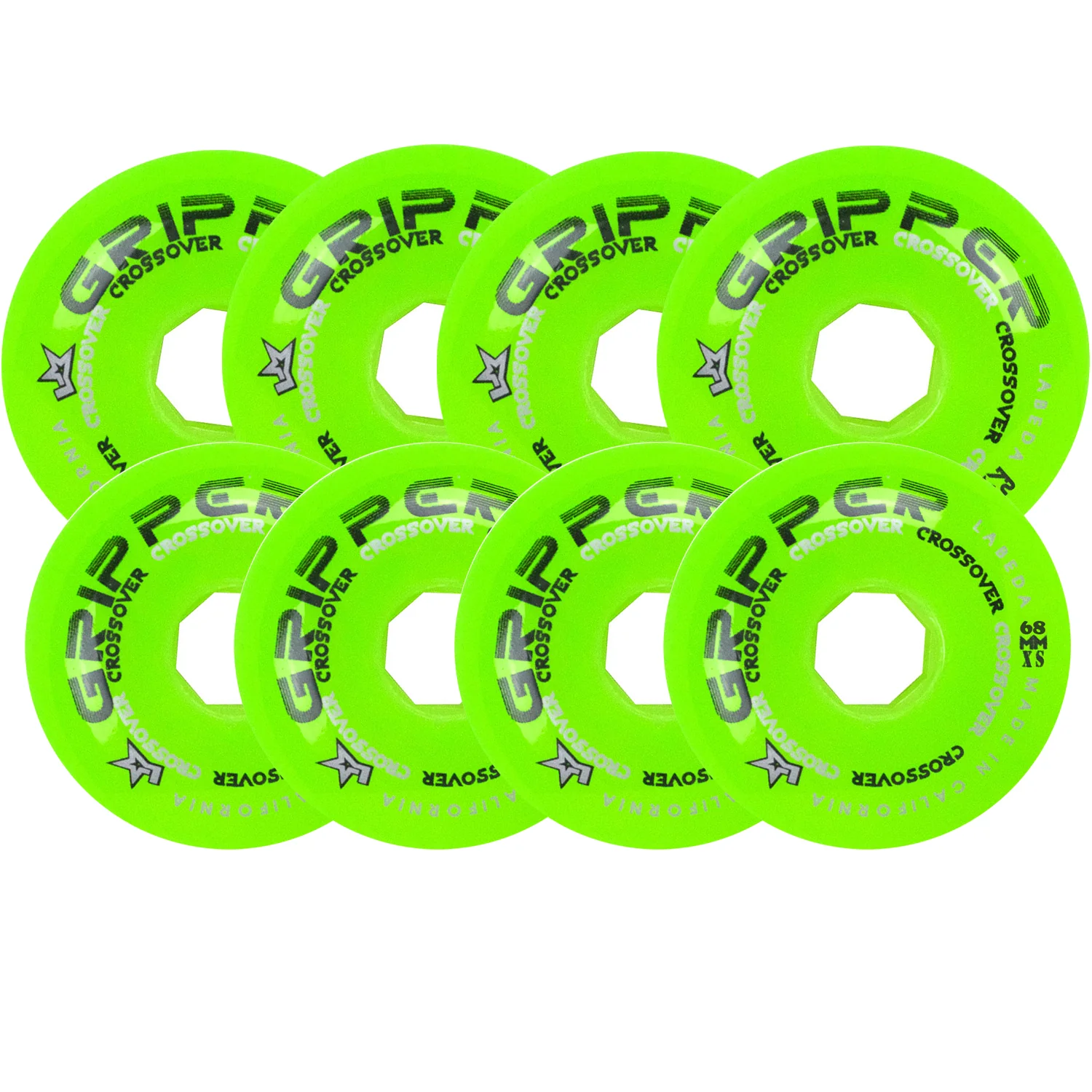 Labeda Roller Hockey Wheels - Gripper Crossover 68/72 Youth HiLo 74A Green (8-Pack)