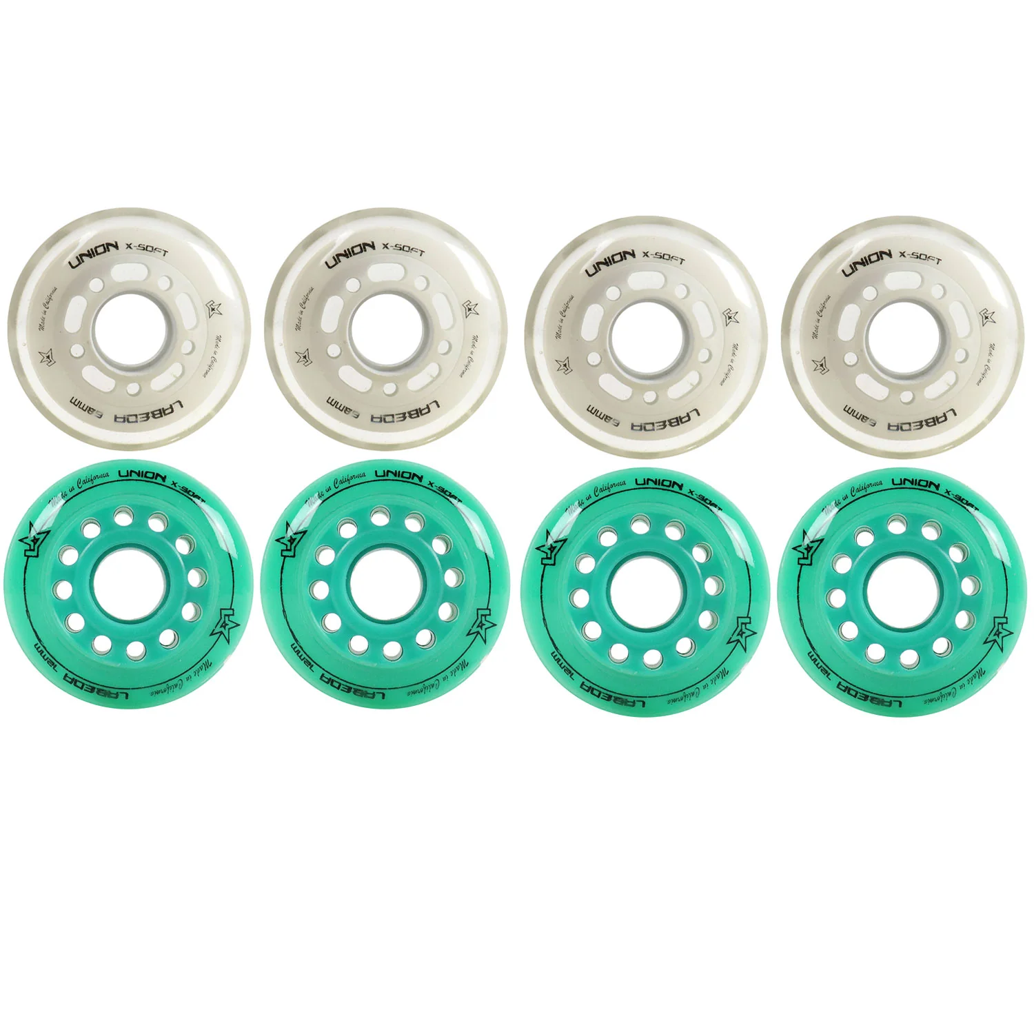 Labeda Roller Hockey Wheels - Union 68/72 Youth HiLo 74A White/Teal (8-Pack)