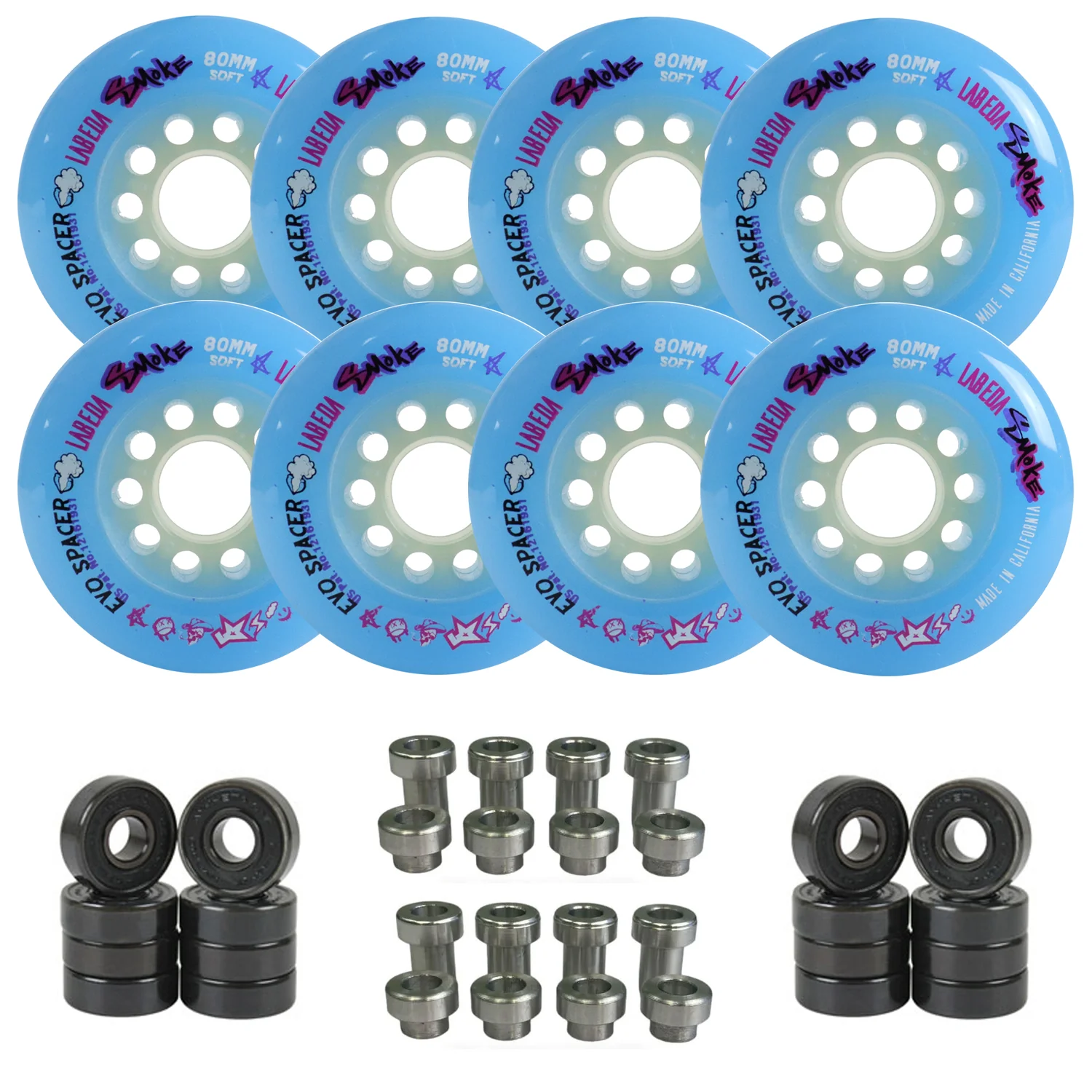 Labeda Smoke Evo Roller Hockey Wheels - 8-Pack with Evo Spacers and Hybrid Ceramic Bearings - Image 13