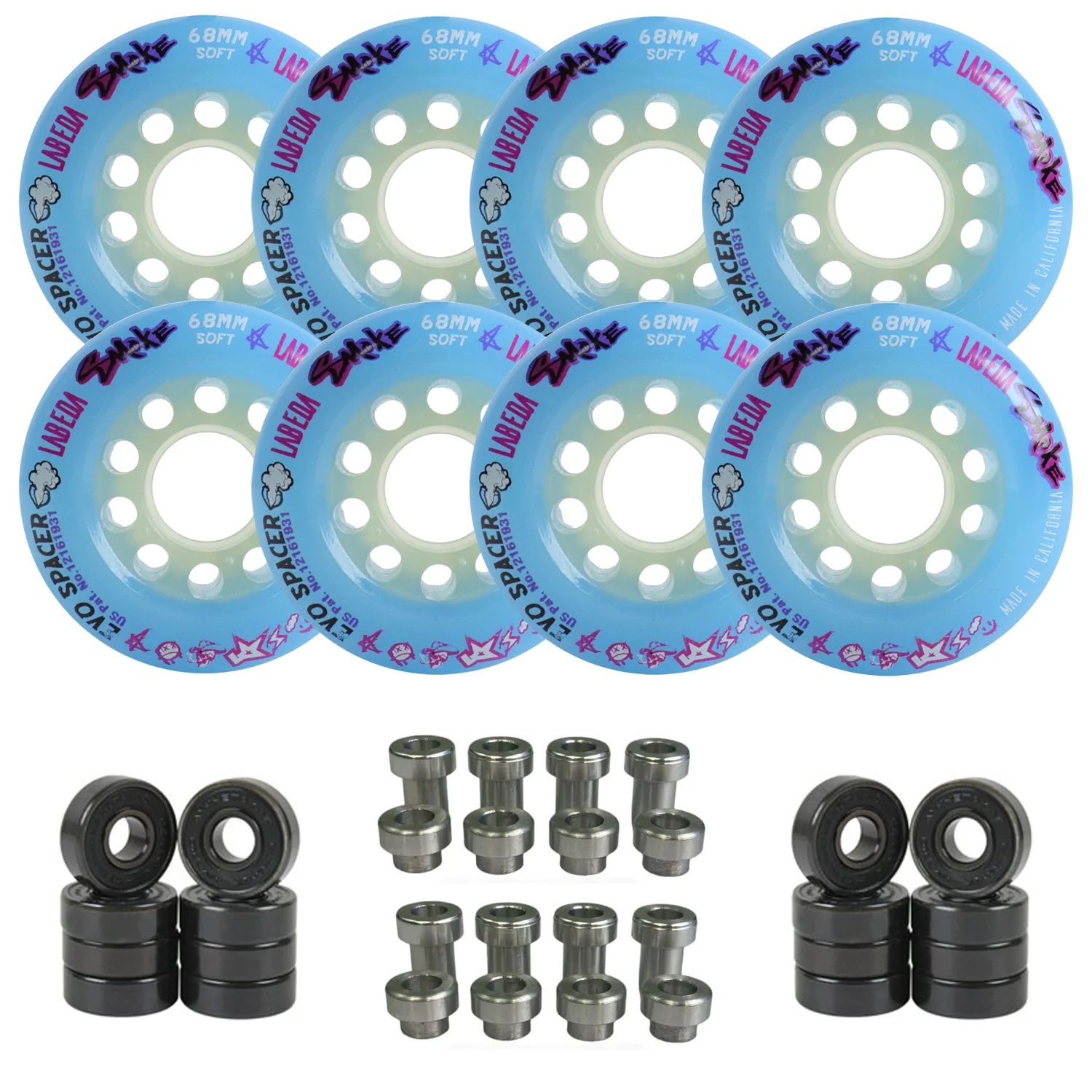 Labeda Smoke Evo Roller Hockey Wheels - 8-Pack with Evo Spacers and Hybrid Ceramic Bearings - Image 2