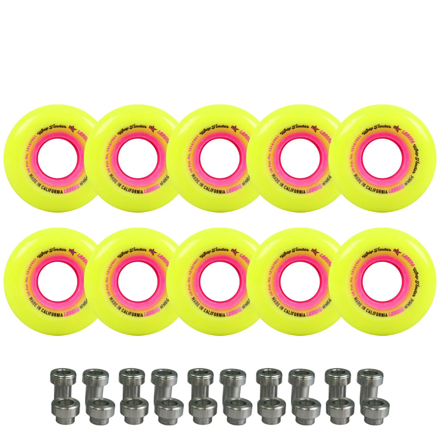 Labeda Whips Roller Hockey Goalie Wheels - Tender Yellow 55mm - 10-Pack with Evo Spacers