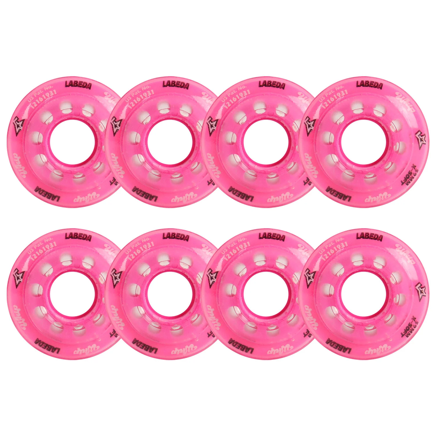 Labeda Whips Roller Hockey Wheels - Pink X-Soft 59mm - 8-Pack with Evo Spacers