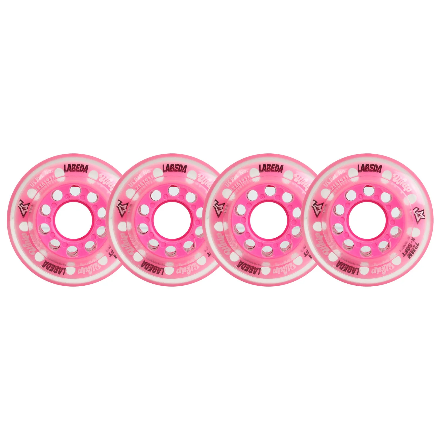 Labeda Whips Roller Hockey Wheels - Pink X-Soft 72mm - 4-Pack with Evo Spacers