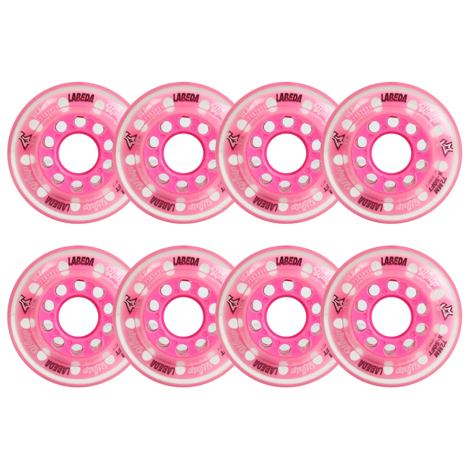 Labeda Whips Roller Hockey Wheels - Pink X-Soft 72mm - 8-Pack with Evo Spacers