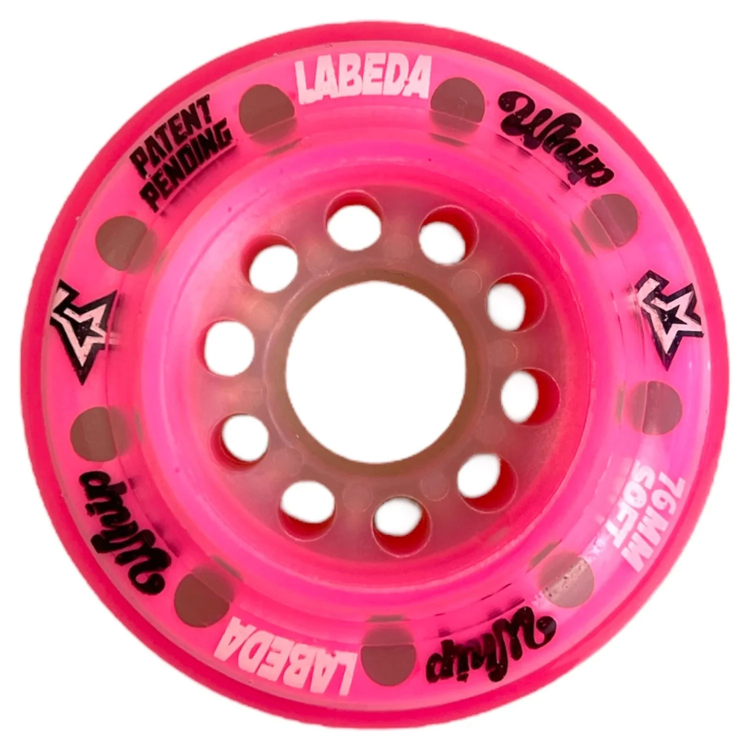 Labeda Whips Roller Hockey Wheels - Pink X-Soft 76mm - 8-Pack with Evo Spacers - Image 5