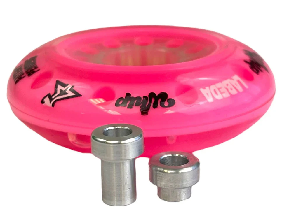 Labeda Whips Roller Hockey Wheels - Pink X-Soft 80mm - 4-Pack with Evo Spacers and Hybrid Ceramic Bearings - Image 2