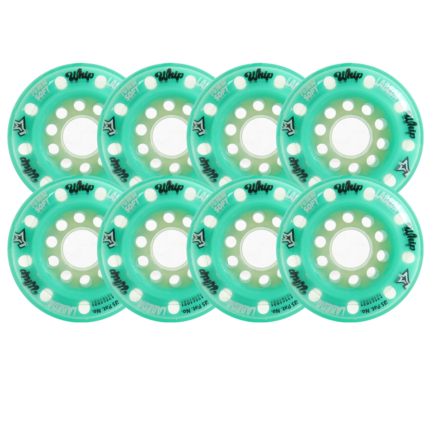 Labeda Whips Roller Hockey Wheels - Teal Soft 76mm - 8-Pack with Evo Spacers