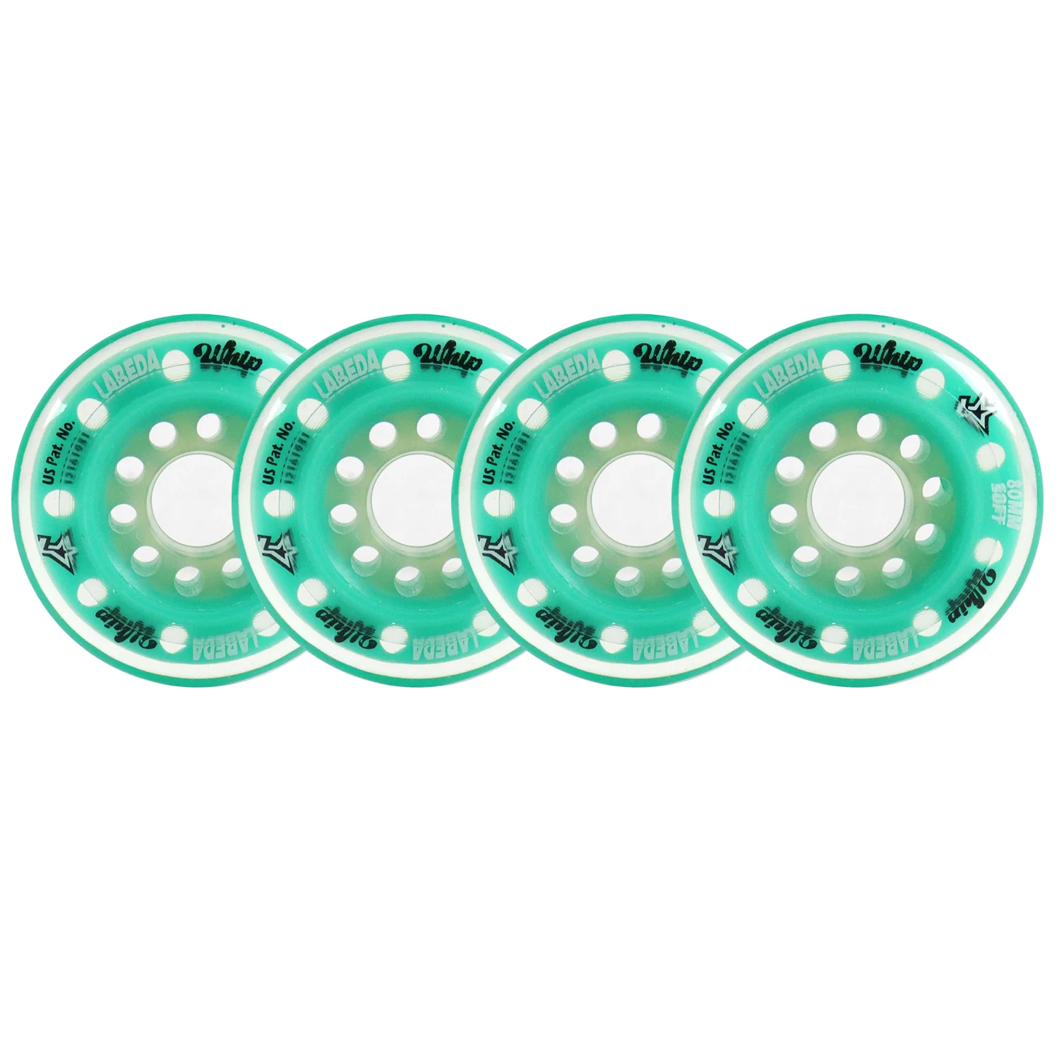 Labeda Whips Roller Hockey Wheels - Teal Soft 80mm - 4-Pack with Evo Spacers