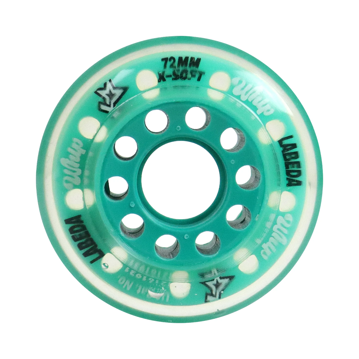 Labeda Whips Roller Hockey Wheels - Teal X-Soft 72mm - 8-Pack with Evo Spacers - Image 4