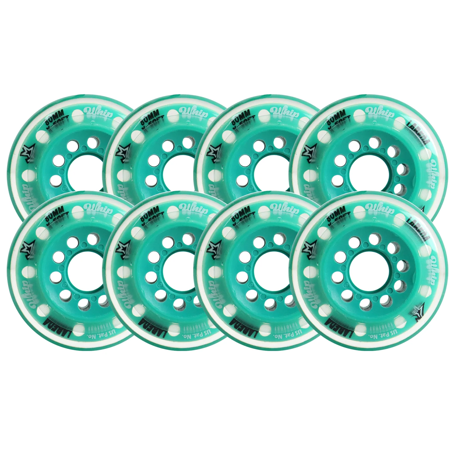 Labeda Whips Roller Hockey Wheels - Teal X-Soft 80mm - 8-Pack with Evo Spacers