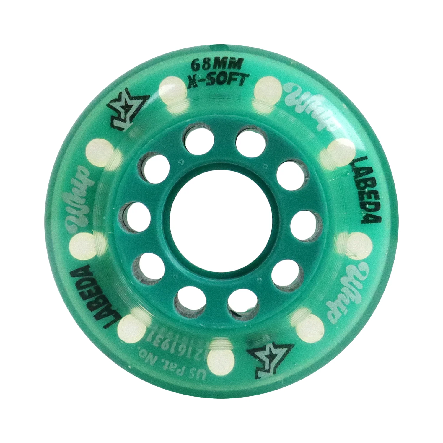 Labeda Whips Roller Hockey Wheels - Teal X-Soft Youth HiLo Set 68mm/72mm - 8-Pack with Evo Spacers and Hybrid Ceramic Bearings - Image 5