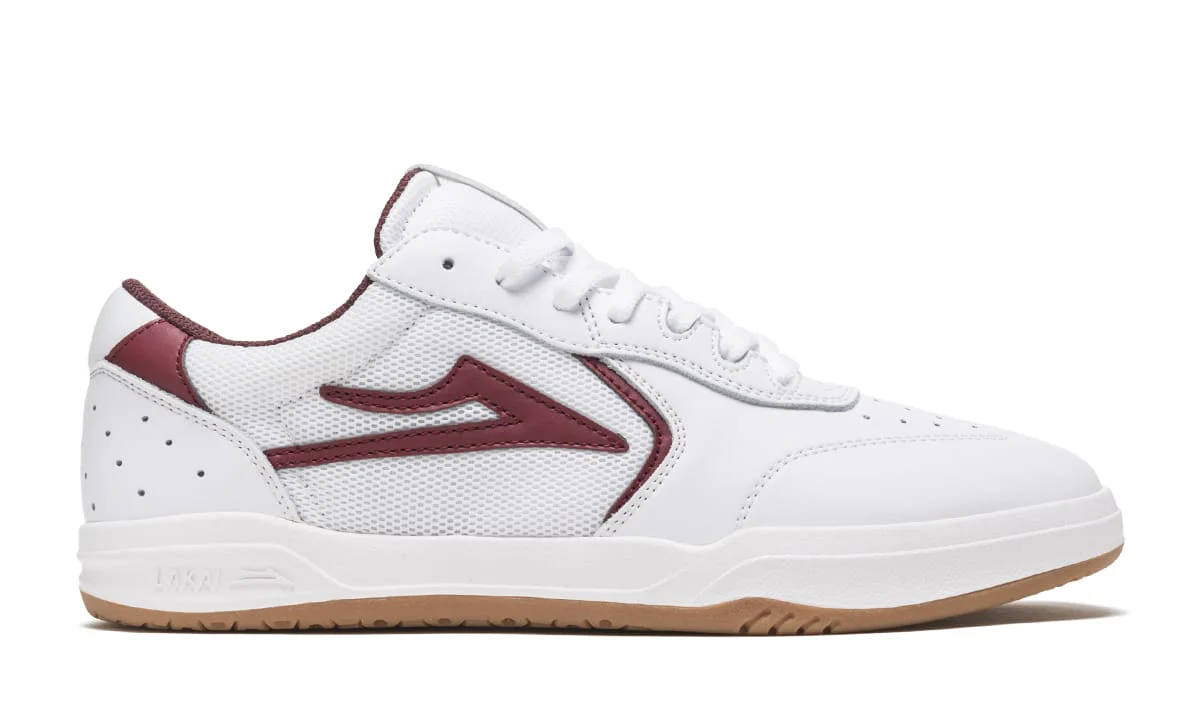 Lakai Skateboard Shoes Atlantic White/Burgundy Leather - Image 2