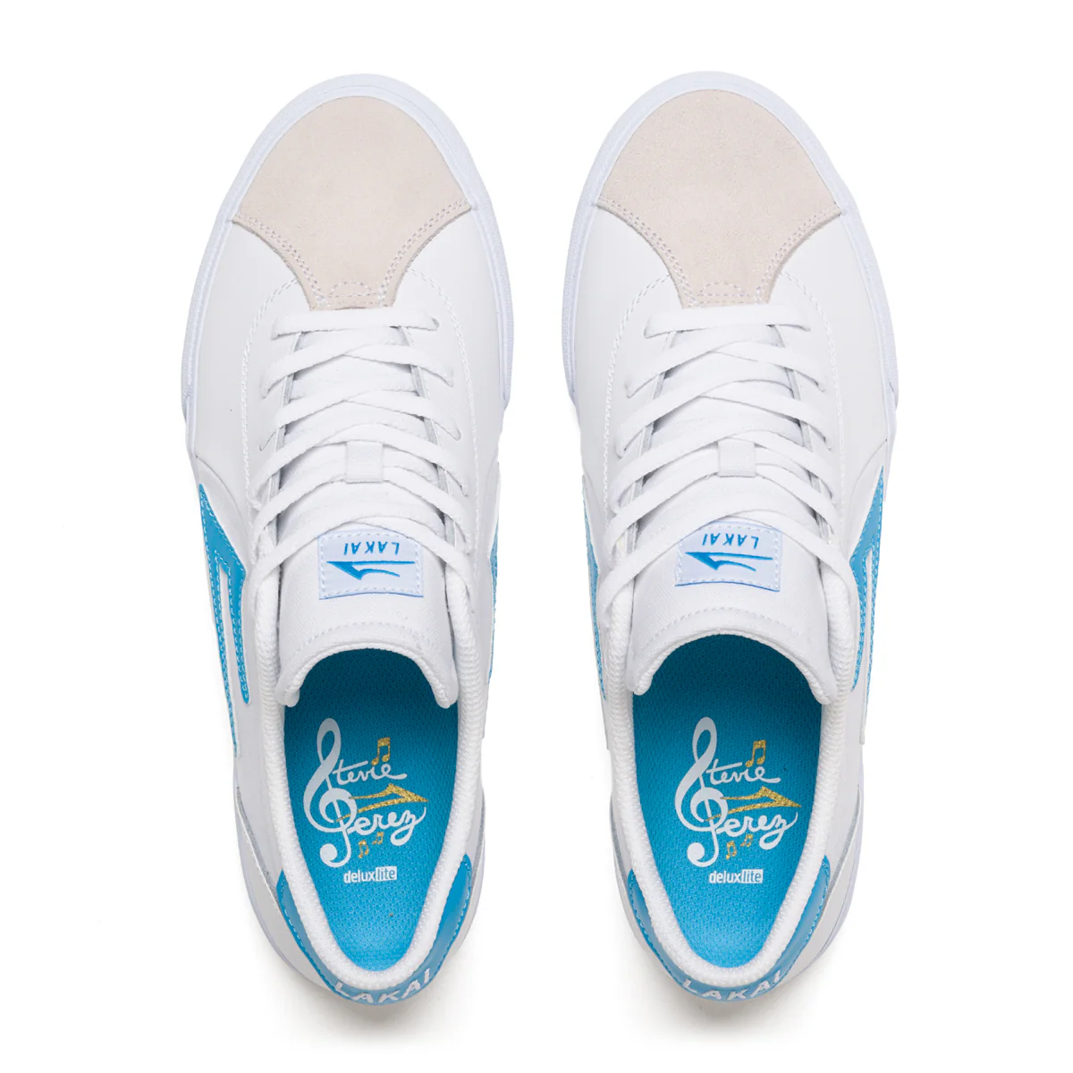 Lakai Skateboard Shoes Flaco II White/Cyan Leather - Image 3