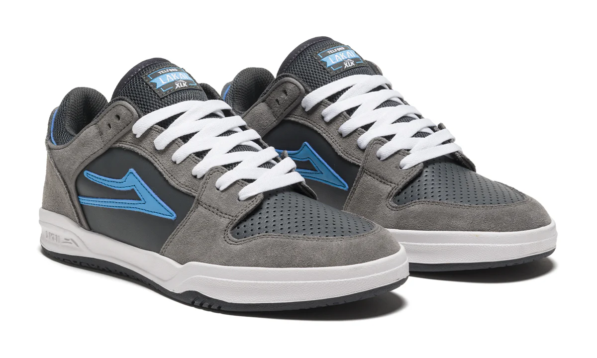 Lakai Skateboard Shoes Telford Low Grey/Cyan Suede - Image 2
