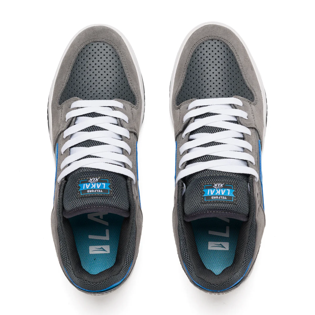 Lakai Skateboard Shoes Telford Low Grey/Cyan Suede - Image 3