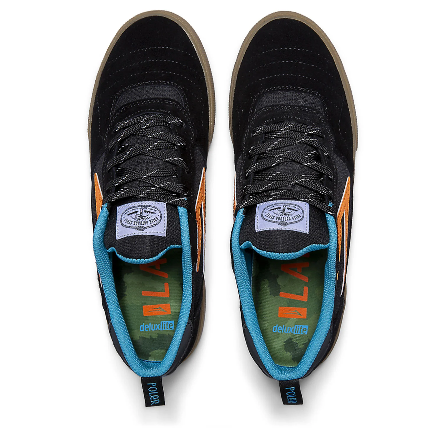 Lakai x Poler Skateboard Shoes Cambridge Black/Multi Suede - Image 2