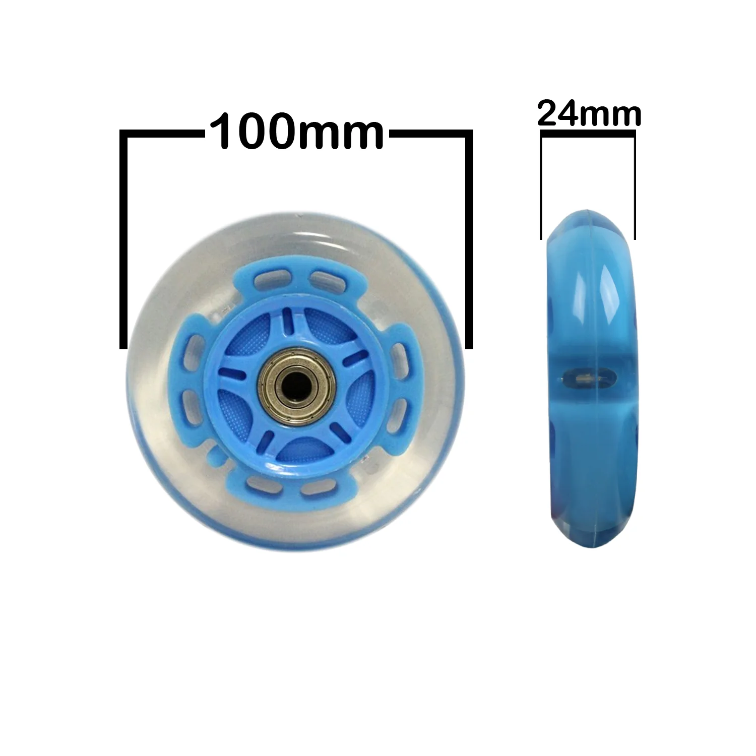 LED Scooter Wheels Set of 2 With Bearings - Blue/Clear - Image 4