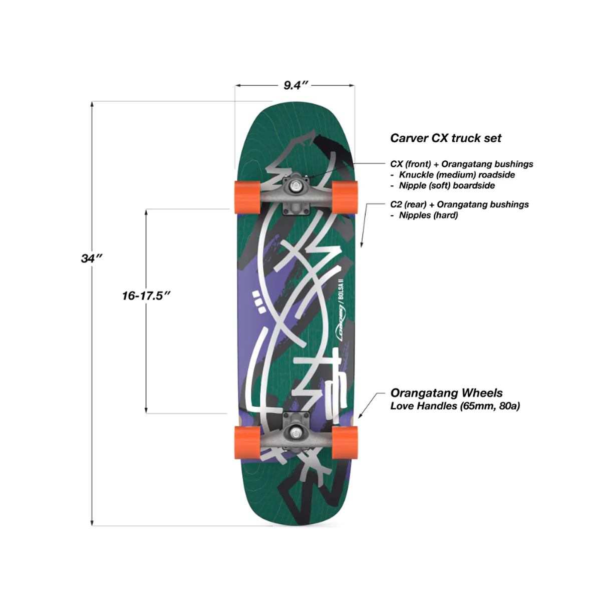 Loaded Boards Bolsa II Jazz Complete (65mm Love Handles, Carver CX Trucks) - Image 2