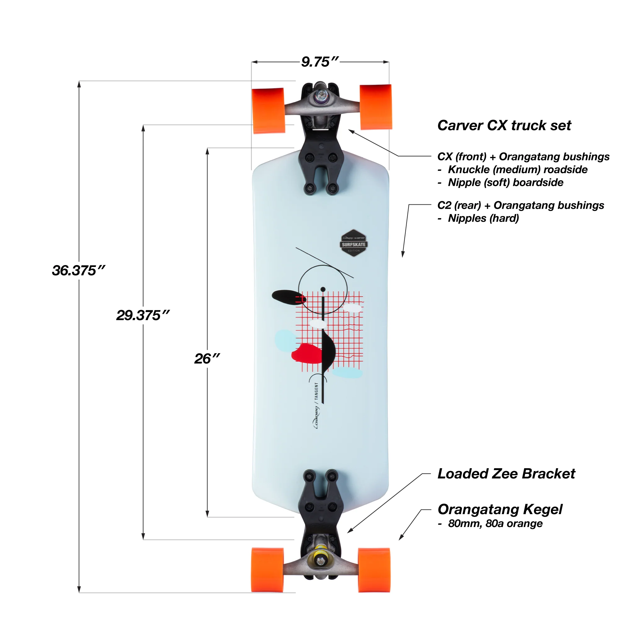 Loaded Boards Tangent Surfskate Complete; Zee Bracket, Carver Trucks and Orangatang Kegels - Image 2