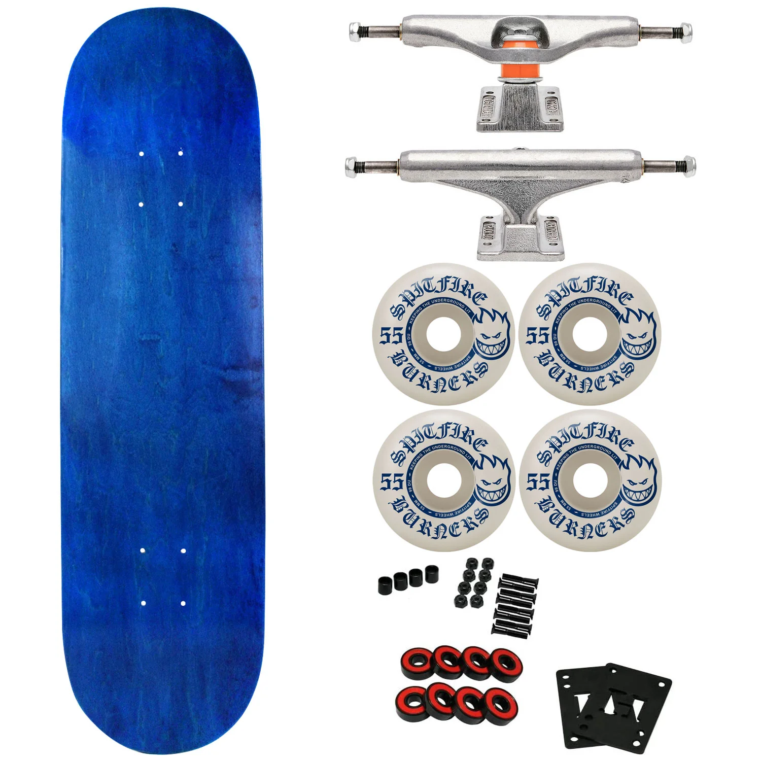 Moose Canadian Maple Skateboard Blue 8.25" with Independent Trucks, Spitfire Wheels